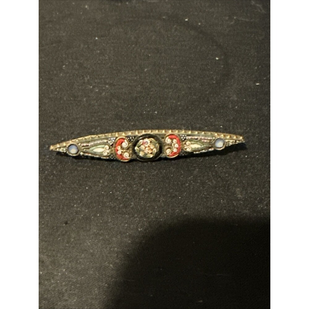 Mid 19th Century MICROMOSAIC ANTIQUE GLASS BAR PIN ITALY 1/4 X 2 1/8 INCHES